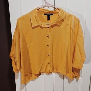 Wide baggy crop button down yellow top